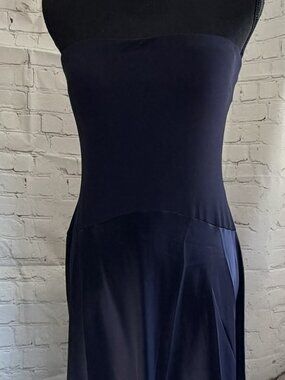 OGL Navy Ombré Strapless Maxi Dress | Size L | Satin Skirt | Built-in Bra | Y2K